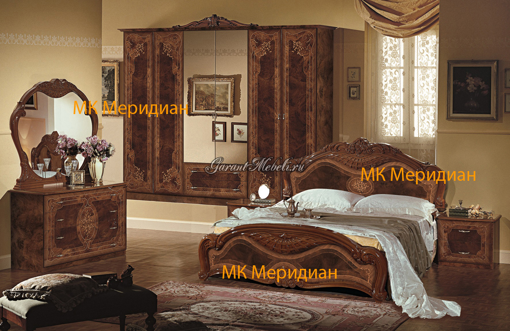 Спальня Фея с 6-ти дверным шкафом цвет орех фабрики Меридиан
